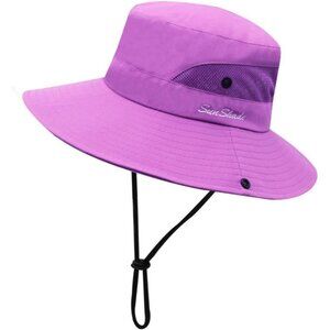 Unisex Purple Polyester Wide Brim Mesh Vent Chin Strap Classic Cowboy Hat